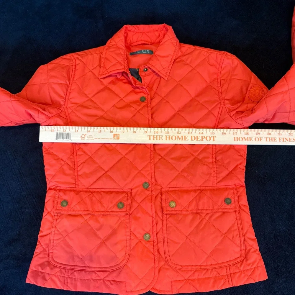 Lauren Ralph Lauren Womens Orange Quilted Barn Jacket Coat XS Equestrian‎ Crest - Picture 6 of 6